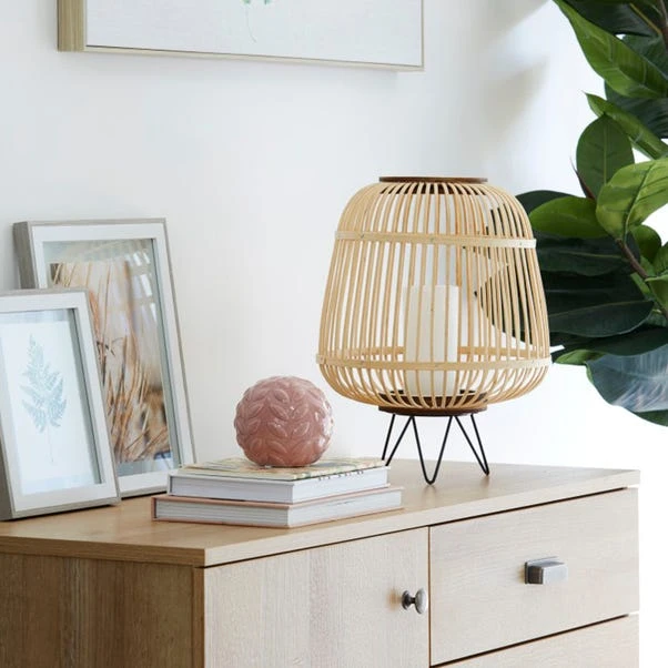 Dunelm Large Bamboo Lantern With Hairpin Legs - Image 3