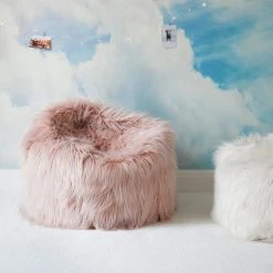 Dunelm Skylar Mongolian Faux Fur Small Lounger - Blush
