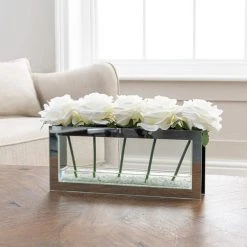 White Roses In Mirrored Edge Vase