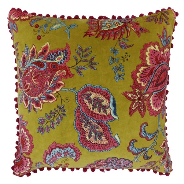 Paoletti Malisa Lemon Floral Velvet Cushion