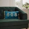 Dunelm Three Monkeys Teal Velvet Cushion