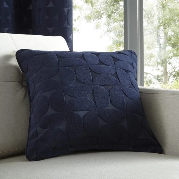 Elements Sten Geometric Velour Navy Cushion