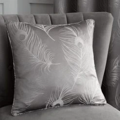 Feather Silver Jacquard Cushion