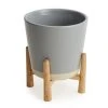 Dunelm Grey Ceramic Planter And Wood Stand