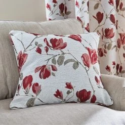 Dunelm Ellis Floral Jacquard Red Cushion
