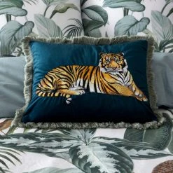 Dunelm Velvet Tiger Embroidered Cushion