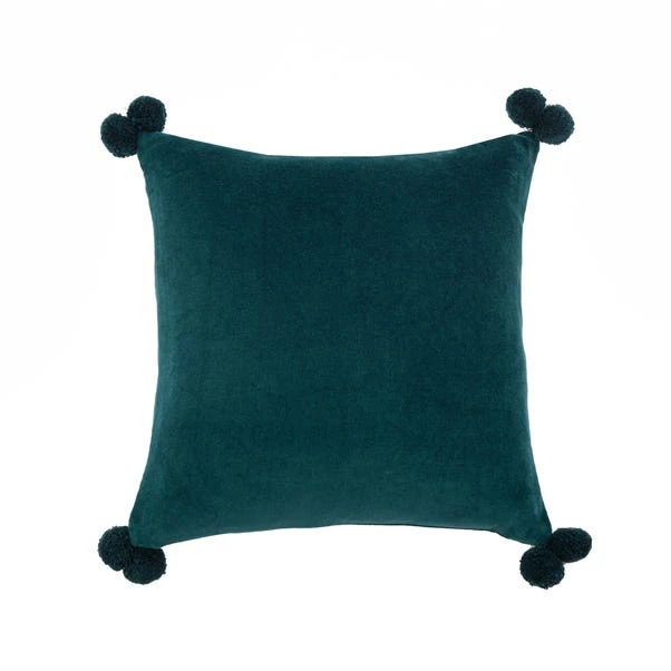 Dunelm Clara Velvet Square Pom Pom Cushion