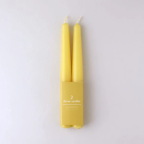Dunelm Pack Of 2 Yellow Taper Candles