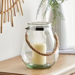 Dunelm Glass Candle Lantern With Rope