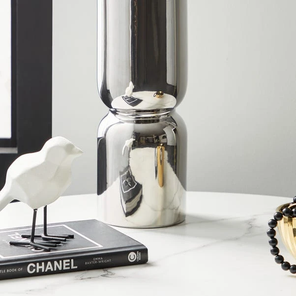 Dunelm Ceramic Curves Vase Silver 35cm - Image 3