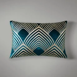 Dunelm Geo Foil Peacock Cushion