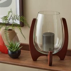 Elements Sculpted Walnut Lantern 30cm