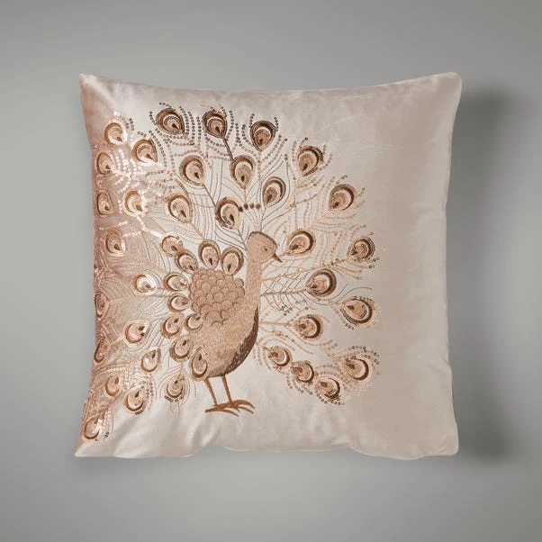 Dunelm Peacock Sequin Champagne Cushion