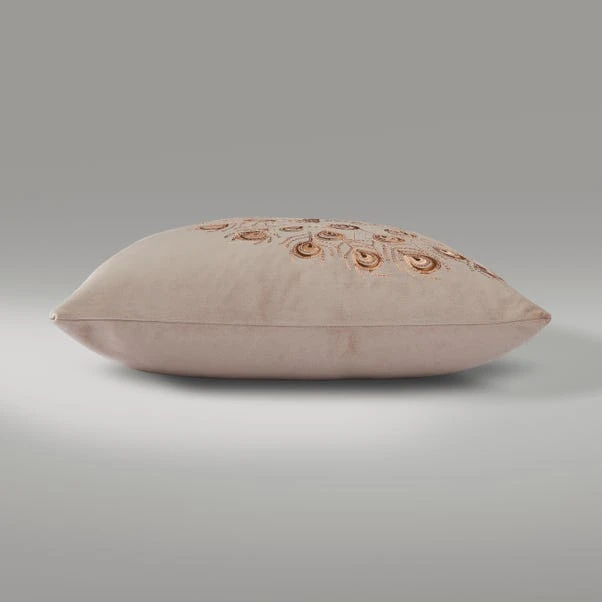 Dunelm Peacock Sequin Champagne Cushion - Image 3