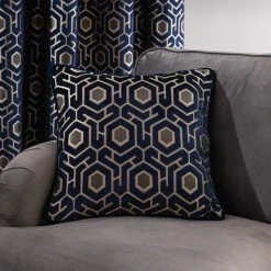 Dunelm Geo Cut Navy Velvet Cushion