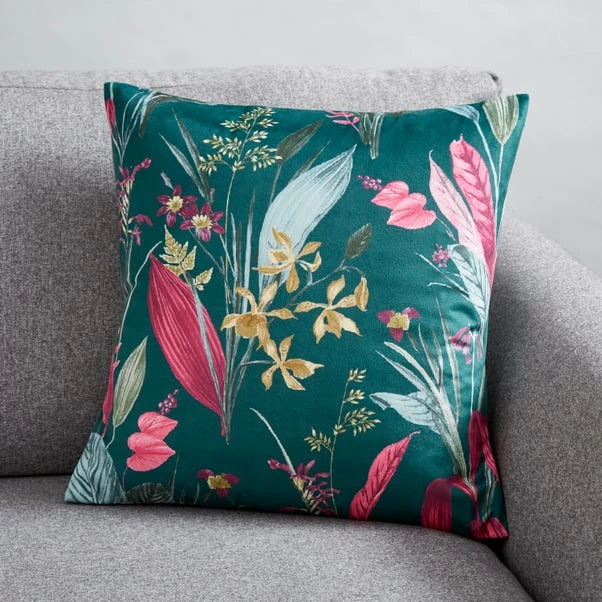 Dunelm Tropical Velour Cushion