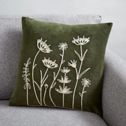 Dunelm Velour Rope Embroidered Floral Cushion