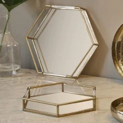 Pacific Lifestyle Set Of 2 Metal & Mirrored Gold Trays