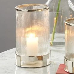 Pacific Lifestyle Metal And Clear Textured Tall Hurricane Vase