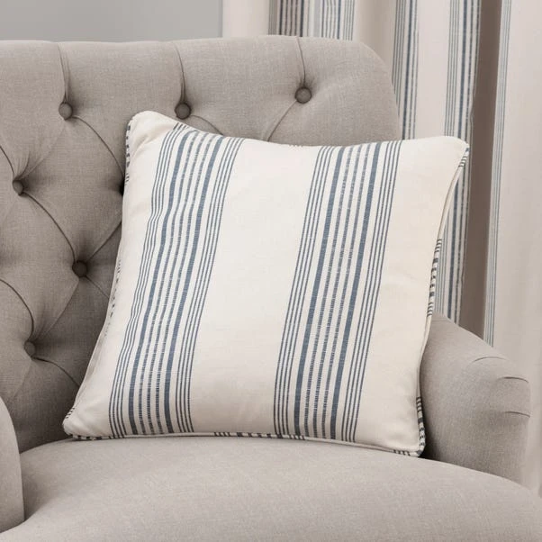 Churchgate Recycled Cotton Stripe Blue Cushion