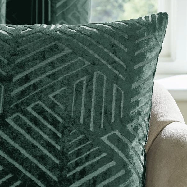 Catherine Lansfield Geometric Cut Velvet Cushion - Image 2